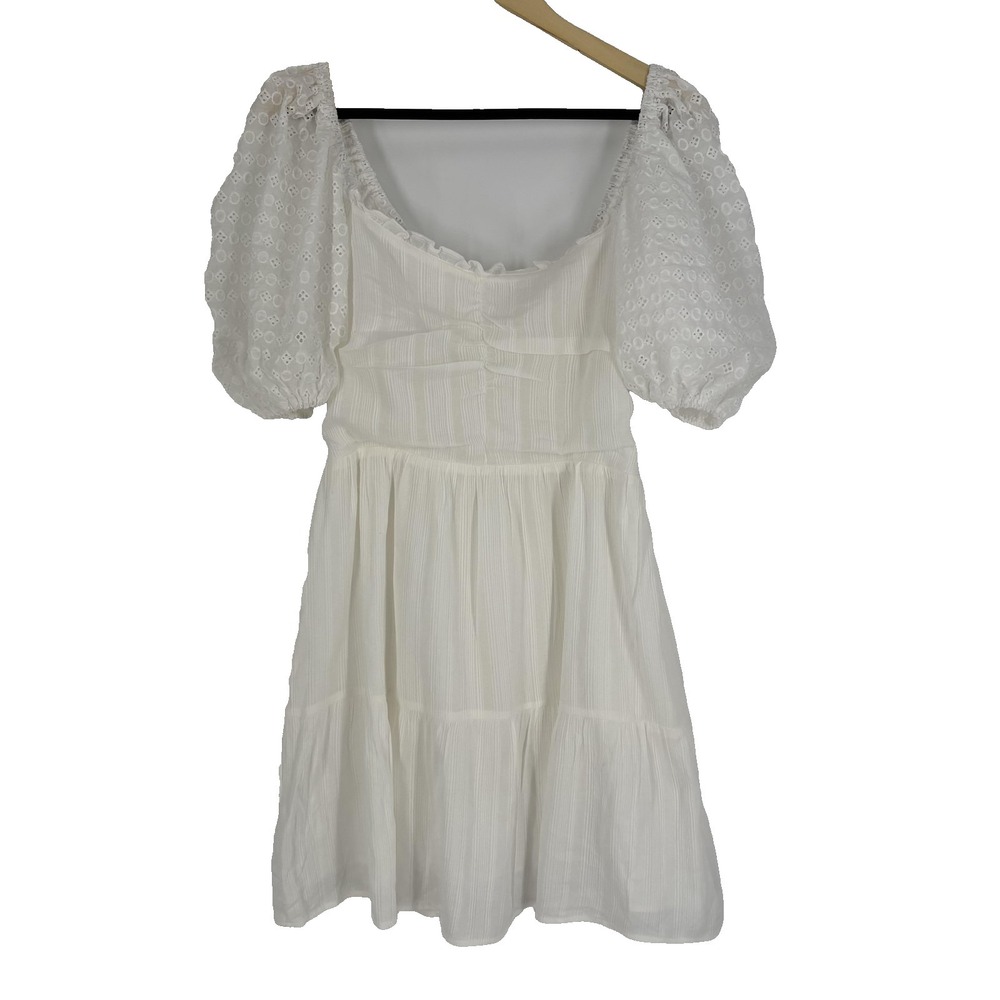 Heartloom‎ Dress Womens L White Cotton Puff Sleeve Square Neck Boho Sundress